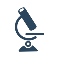 Microscope icon in dark blue